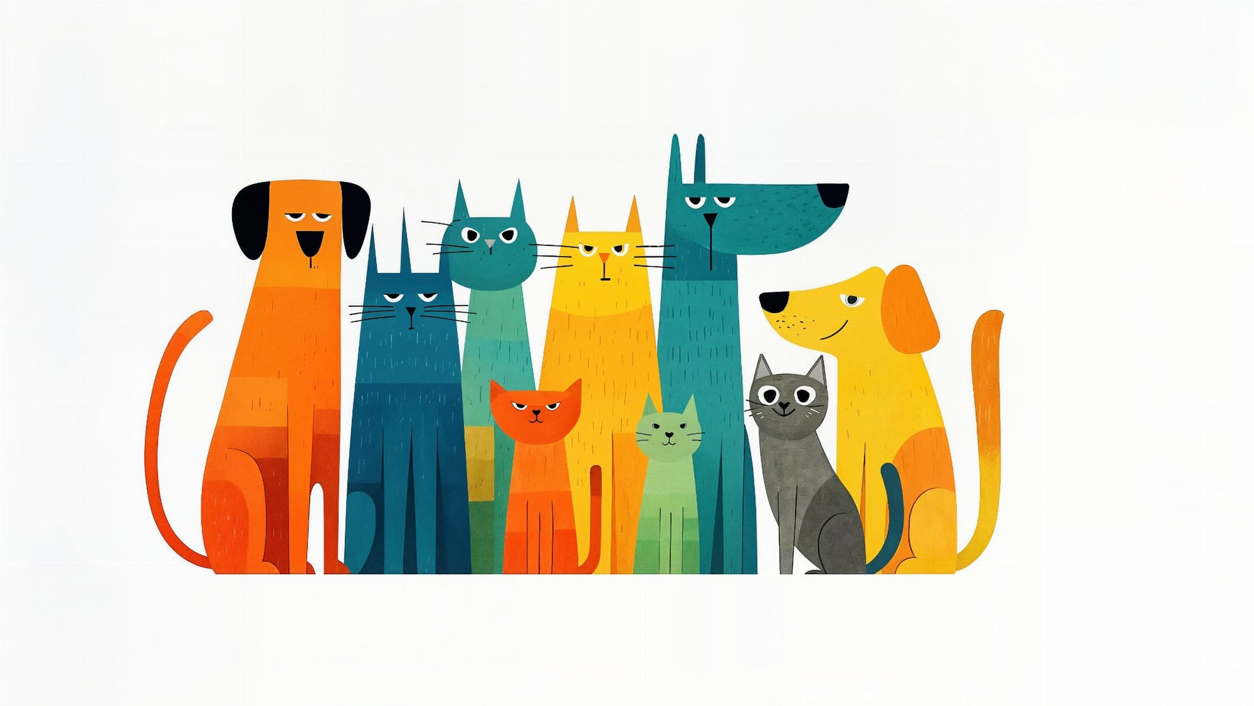 Abstract colorful animals mural wallpaper design pattern showing cats and dogs geometric shapes by Kids-Mundo