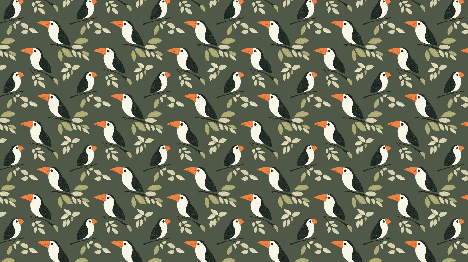 Detailed colorful birds mural wallpaper design pattern on green background by Kids-Mundo