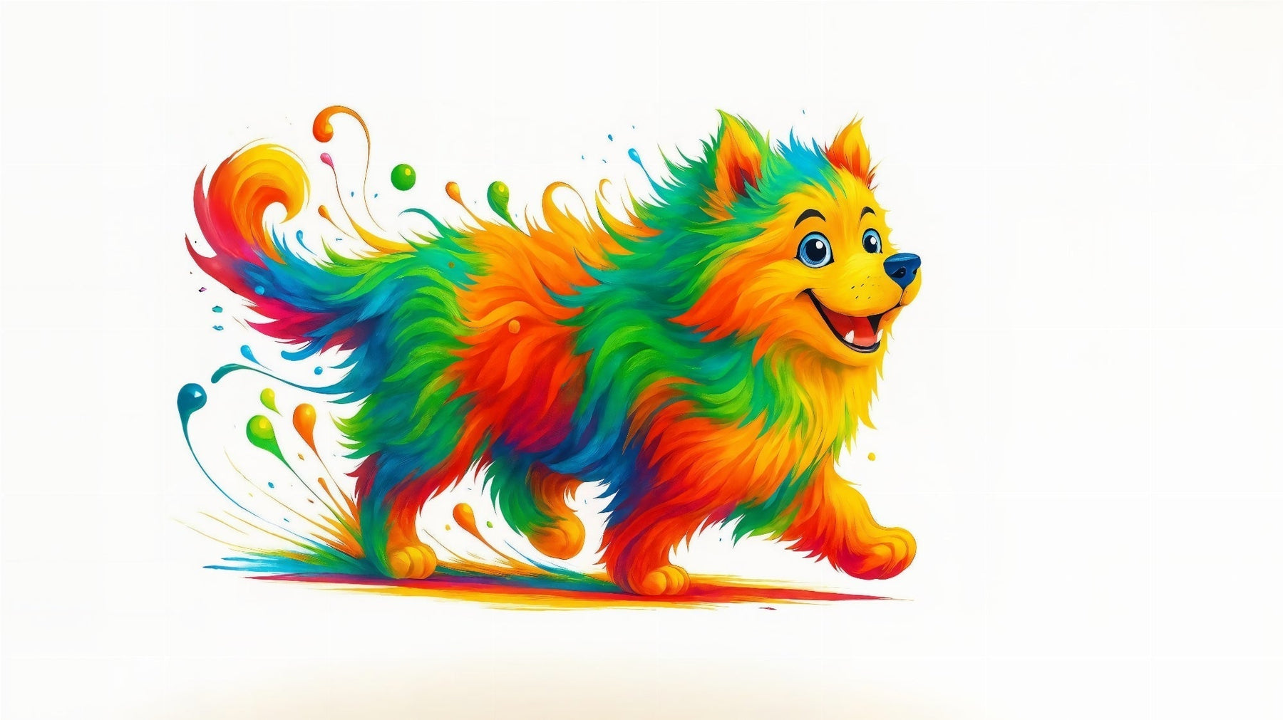 Detailed colorful dog pop art mural wallpaper design pattern showing rainbow brushstroke details by Kids-Mundo