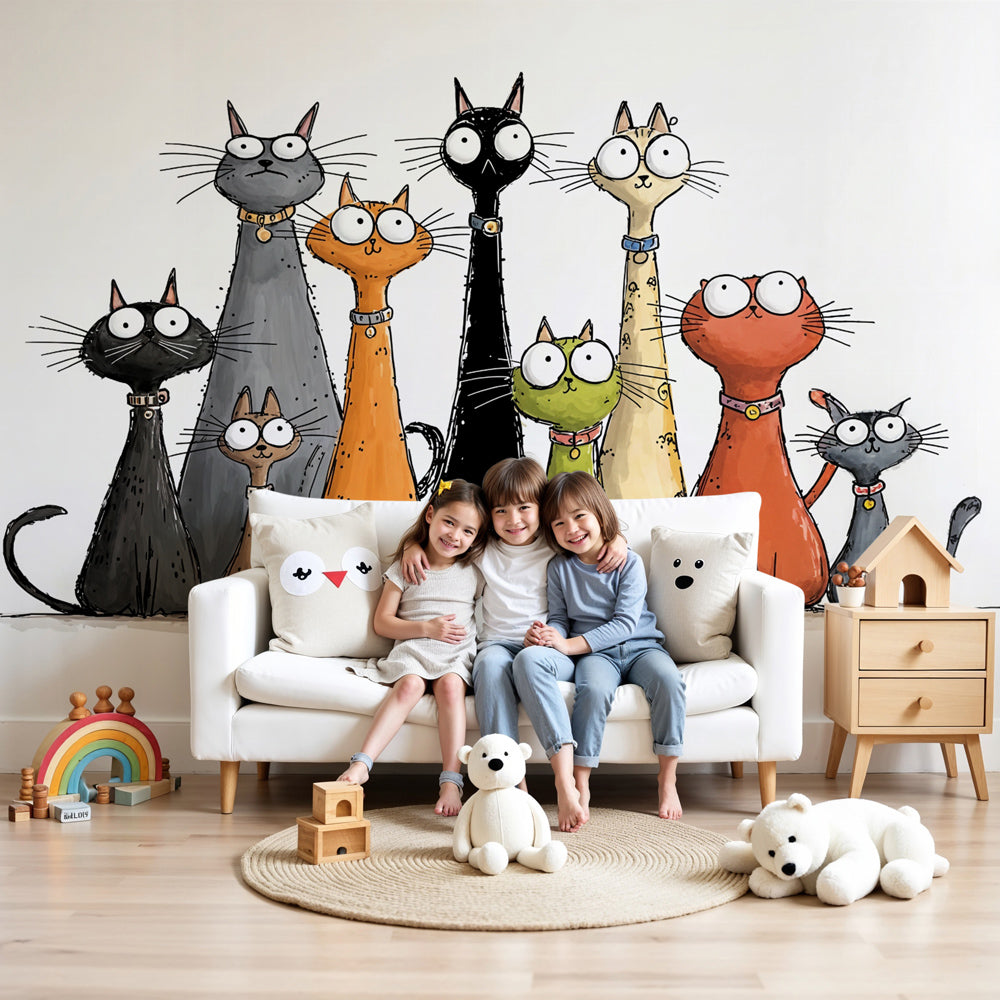 Colorful kittens mural wallpaper decorating bright nursery room by Kids-Mundo