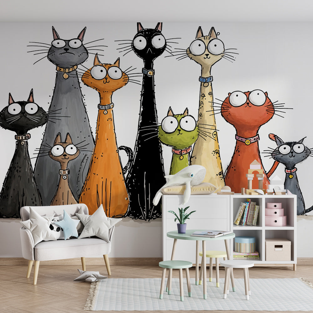 Whimsical kitten mural wallpaper bringing joy to kids playroom by Kids-Mundo