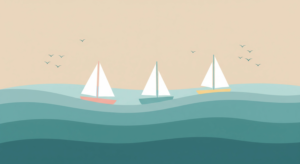 Colourful Sailboats on Gentle Waves Wall Mural