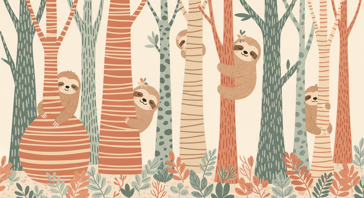 Colourful Sloths in the Trees Wall Mural