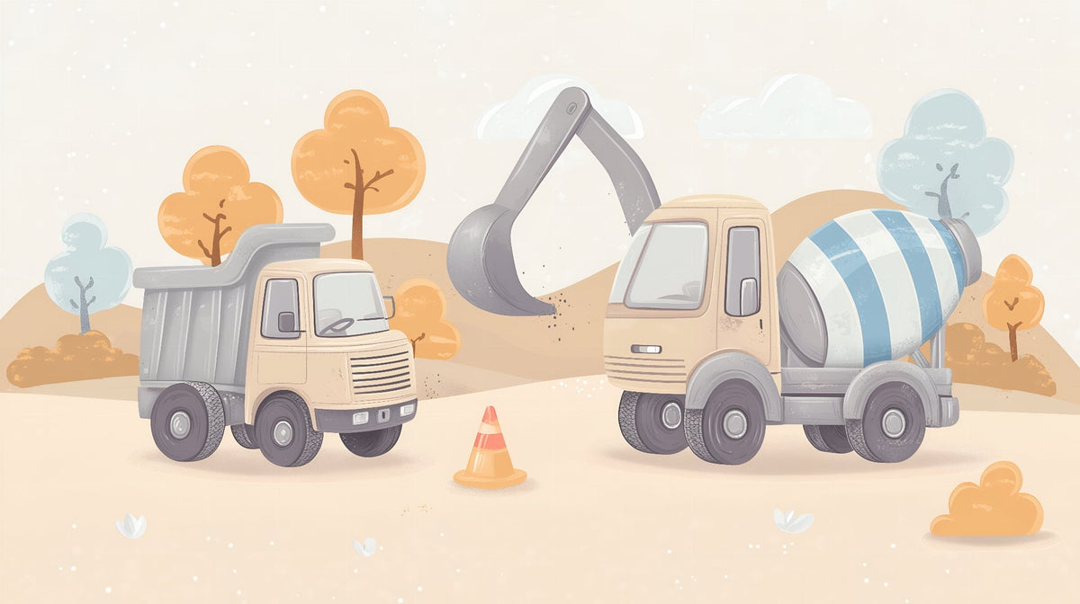 Pastel Construction Trucks and Digger Wall Mural
