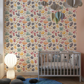 Colorful coral reef wallpaper creating underwater atmosphere in children's bedroom