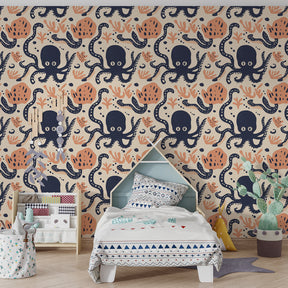 Coral reef octopus wallpaper transforming children's bedroom into marine adventure by Kids-Mundo