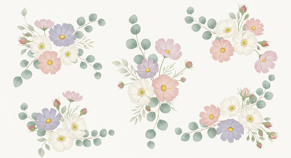 Pink and Lilac Cosmos Floral Bouquet Wall Mural