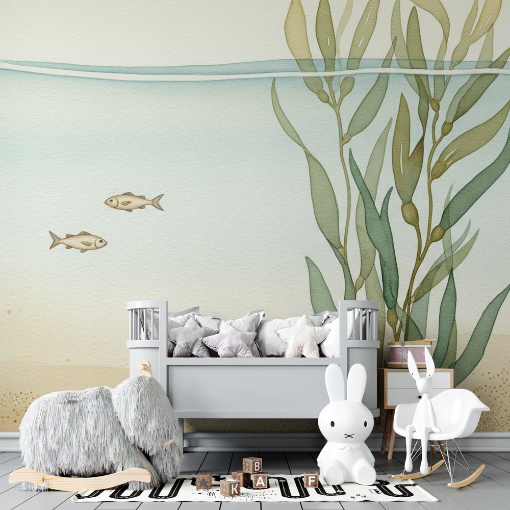 Made-to-measure Kids-Mundo crab wall mural adding a playful seabed scene to a playroom wall.