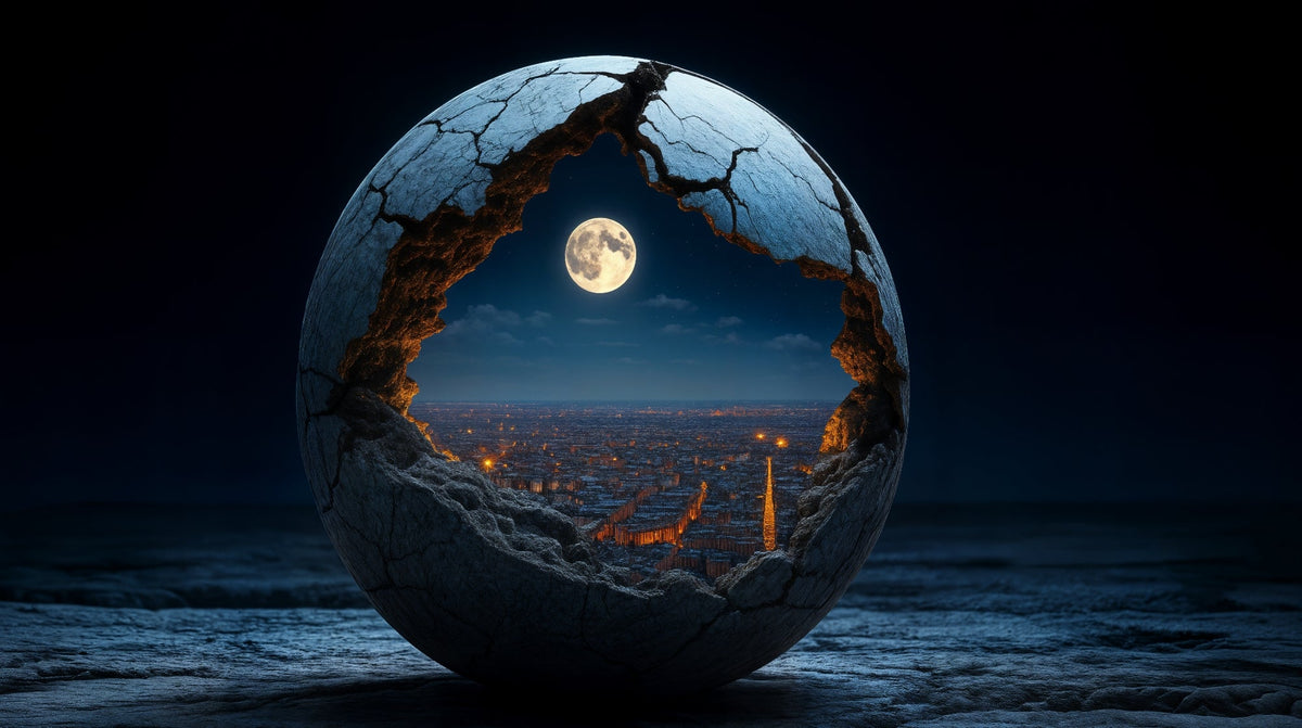 Cracked Moon and Night City Wall Mural