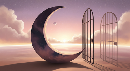 Kids-Mundo flat artwork for the crescent moon gate wall mural, showing clouds, stars and an open gate