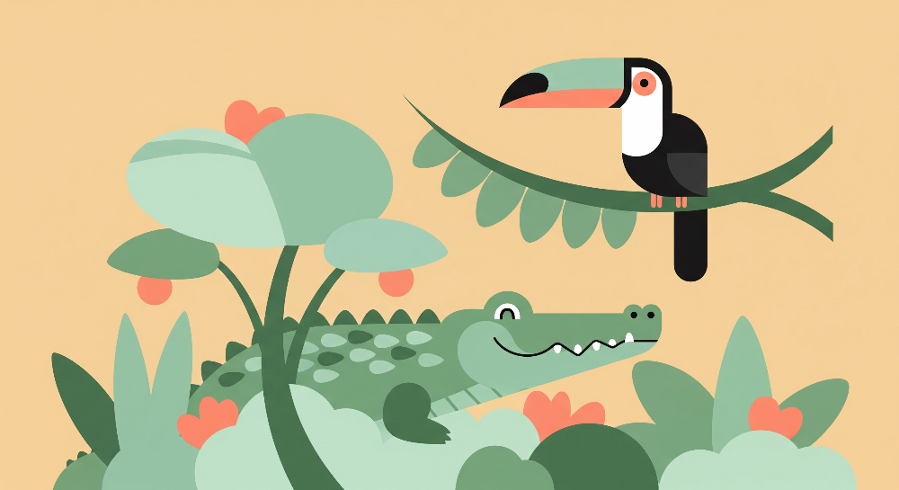 Smiling Crocodile and Toucan Wall Mural