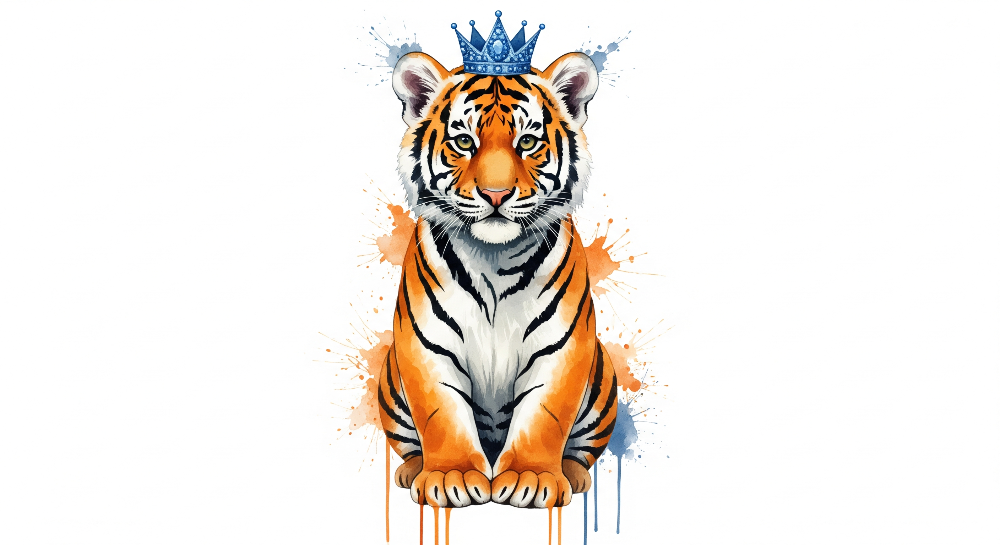 Crowned Tiger Cub Watercolour Wall Mural
