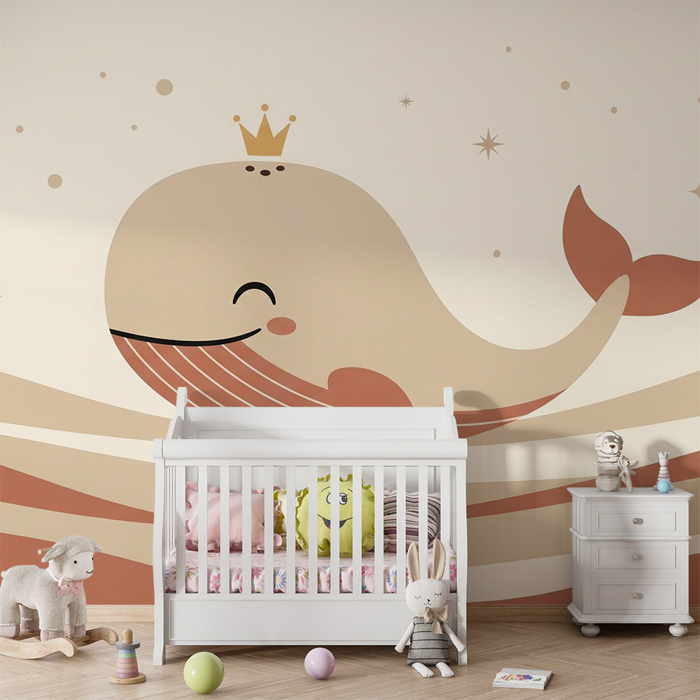 Kids-Mundo whale wall mural bringing an ocean theme to a fun, welcoming playroom corner.