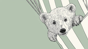 Detailed curious bear in hammock mural wallpaper design pattern by Kids-Mundo