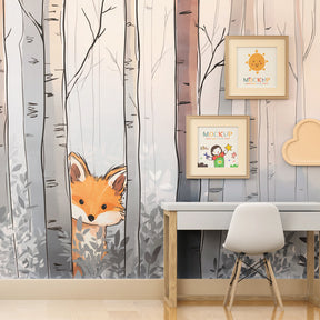 Winter woodland fox wallpaper creating magical children's bedroom atmosphere