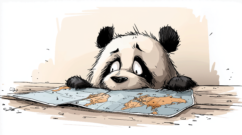 Curious Panda Exploring a World Map Wall Mural