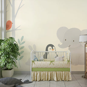 Nature safari animals wallpaper creating peaceful children's bedroom atmosphere with soft tones