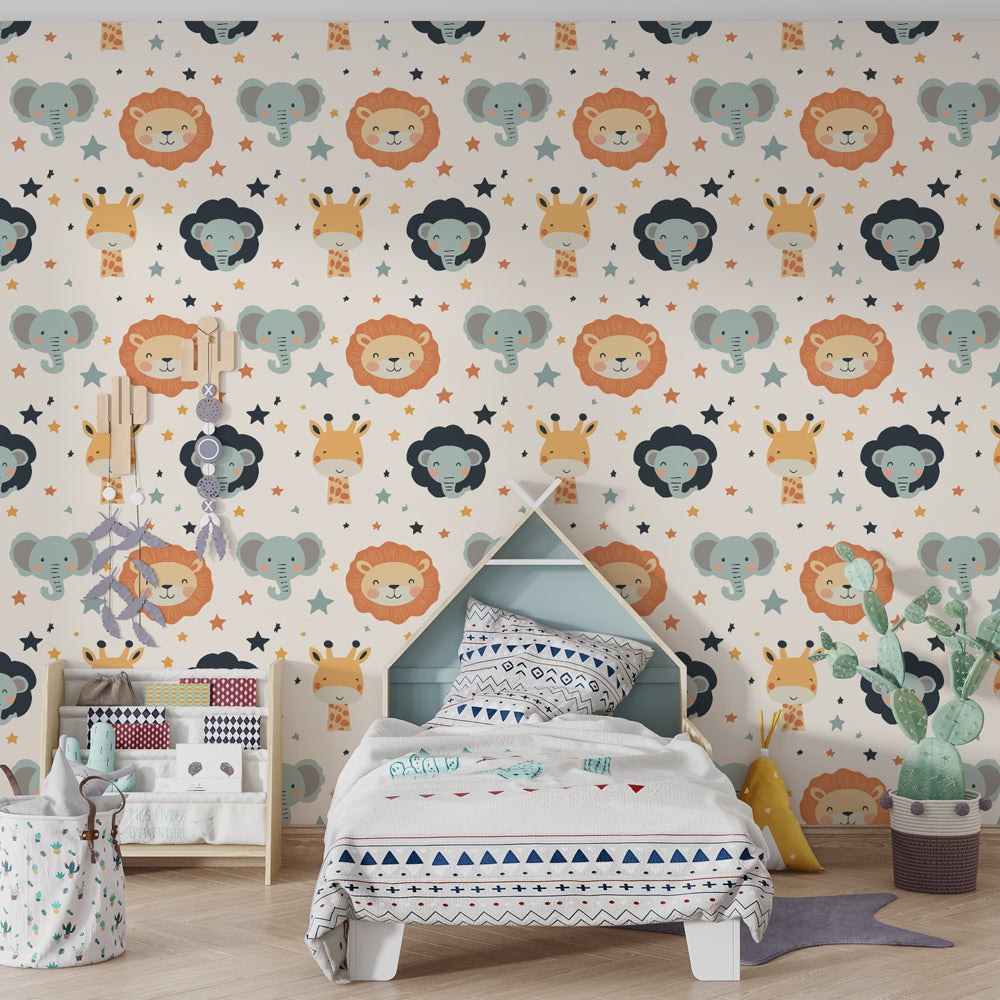 Whimsical animals and stars wallpaper transforming children's playroom space