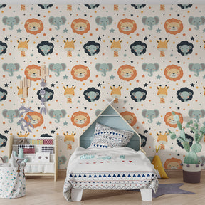 Whimsical animals and stars wallpaper transforming children's playroom space