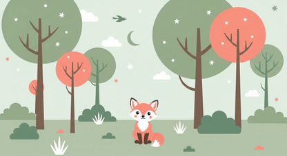 Kids-Mundo flat artwork preview of the cute cartoon fox forest wall mural design