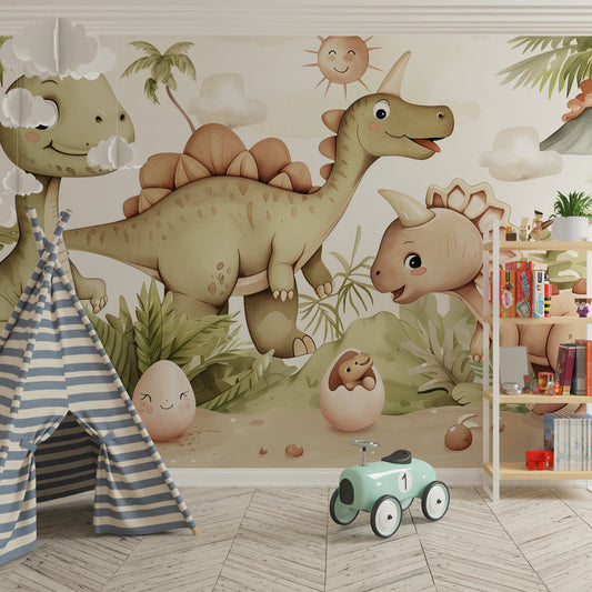 Kids-Mundo dinosaur jungle wall mural bringing prehistoric fun to a kids bedroom