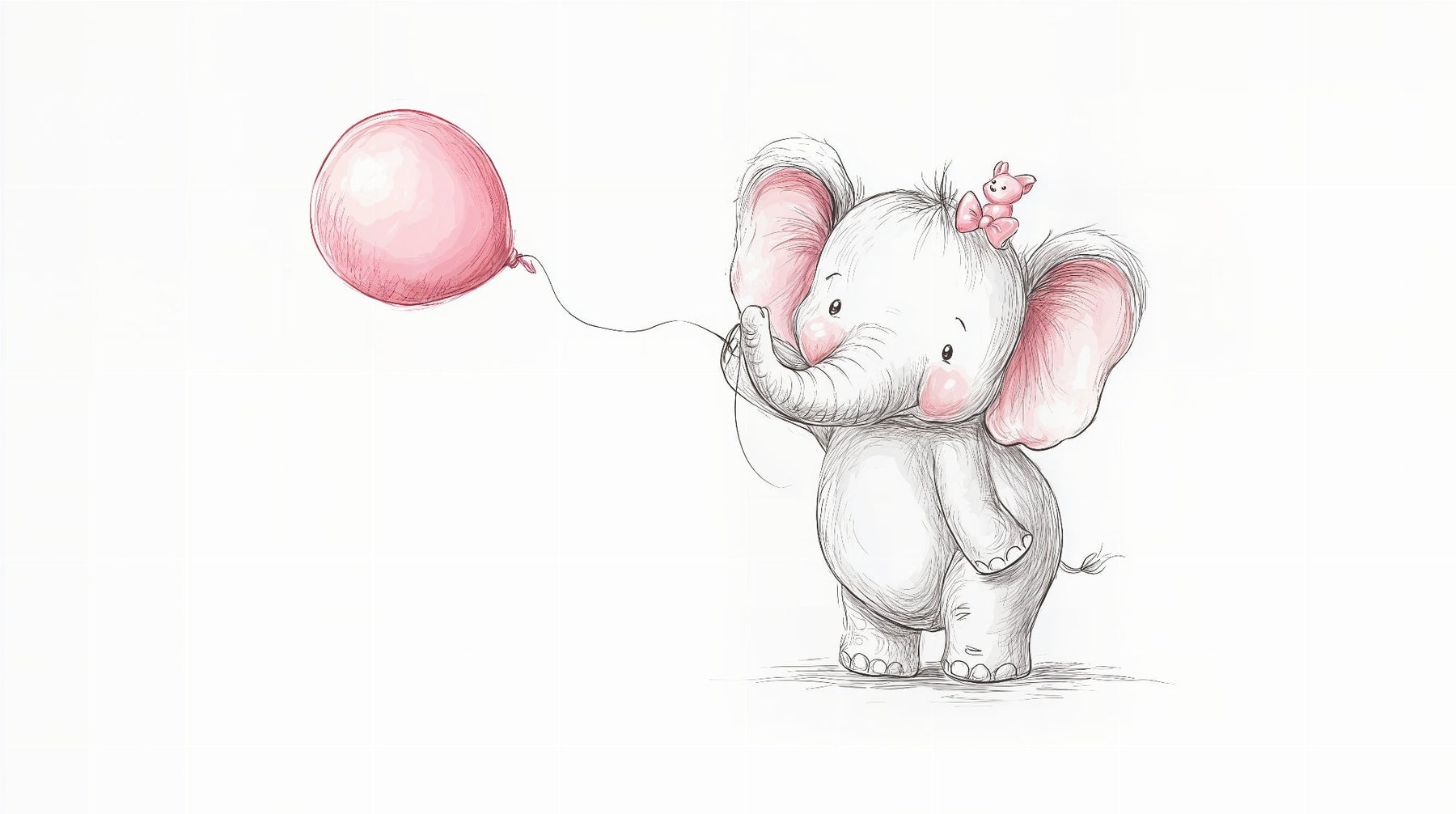 Detailed cute elephant mural wallpaper design pattern with pink balloon by Kids-Mundo