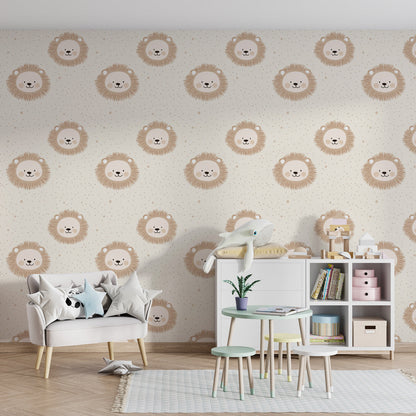 Kids-Mundo cute lion faces mural bringing playful charm to a playroom wall.