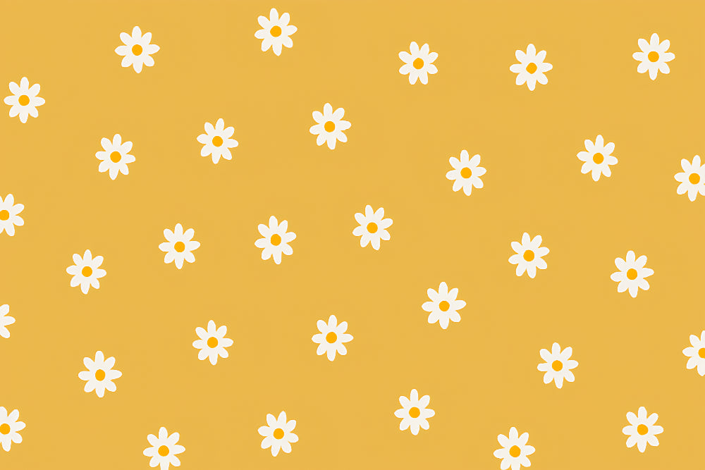 Detailed yellow daisy field mural wallpaper design pattern with white flowers by Kids-Mundo