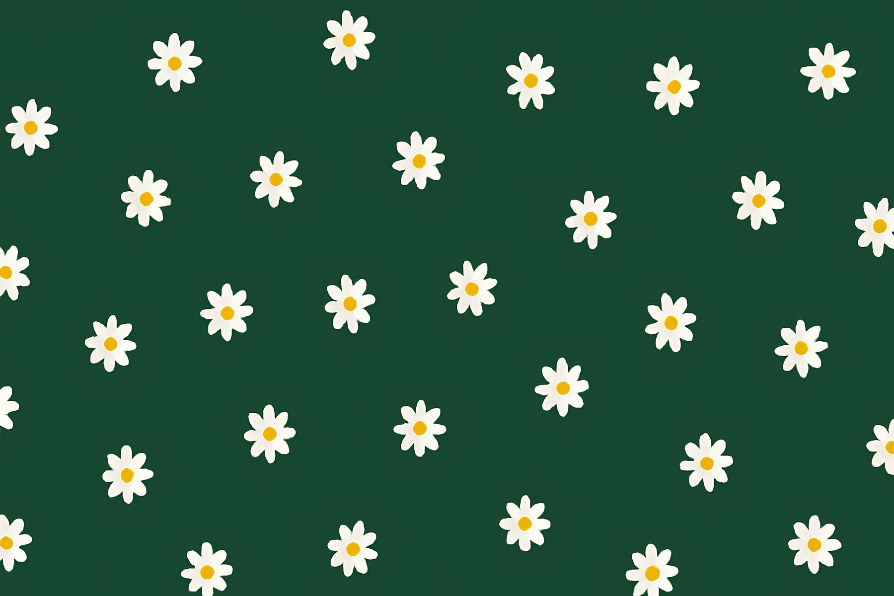 Detailed white daisy flower mural wallpaper design pattern on green background by Kids-Mundo
