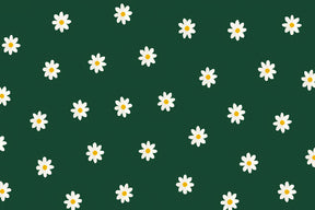 Detailed white daisy flower mural wallpaper design pattern on green background by Kids-Mundo