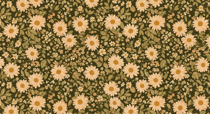 Flat artwork of the Kids-Mundo daisy wall mural showing cream daisies on olive green