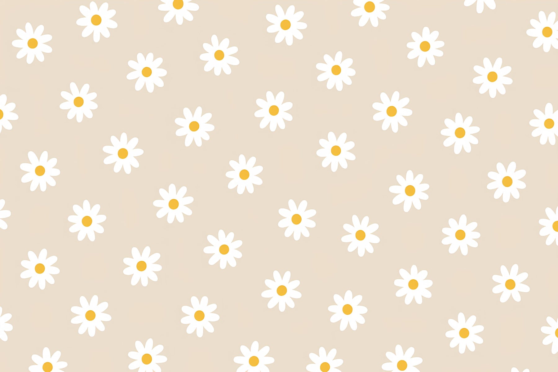 Detailed daisy mural wallpaper design pattern showing white flowers on beige background by Kids-Mundo