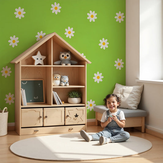 Daisy mural wallpaper creating fresh botanical nursery decor with green garden theme by Kids-Mundo
