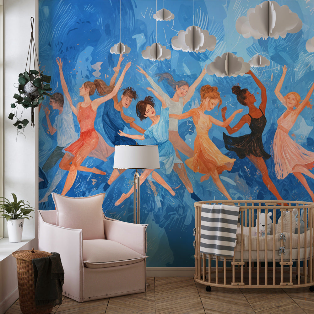 Blue dance wallpaper transforming children's bedroom into inspiring creative space by Kids-Mundo
