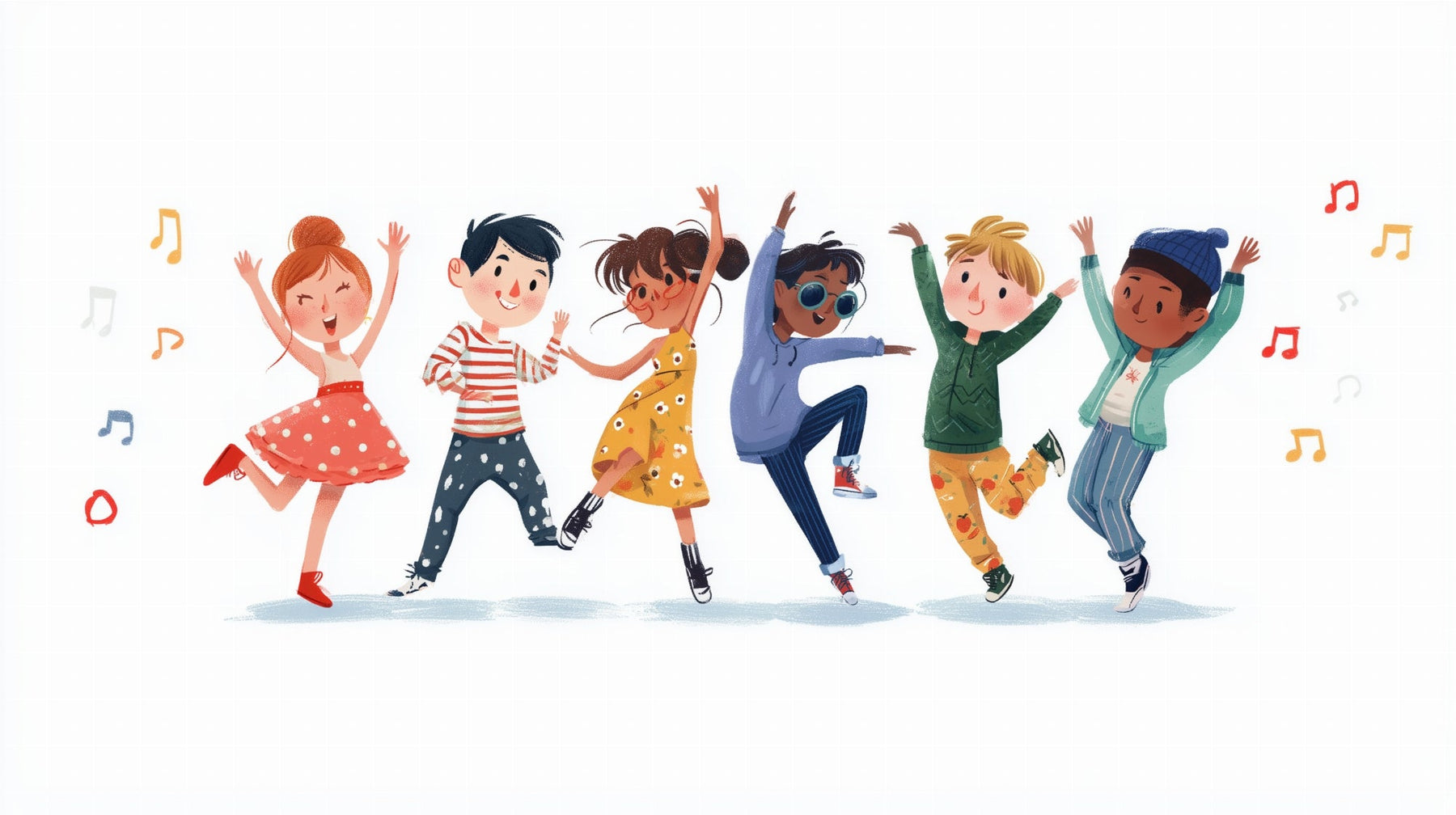 Dancing kids mural wallpaper design pattern with musical notes by Kids-Mundo