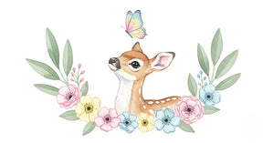 Detailed deer and pastel flowers mural wallpaper design pattern by Kids-Mundo
