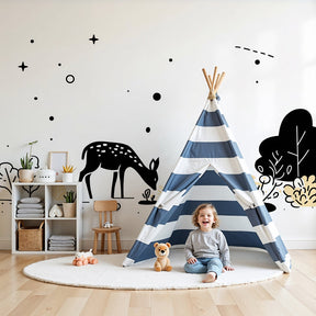 Deer floral mural wallpaper in modern baby nursery with natural wood crib by Kids-Mundo