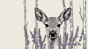 Detailed deer and lavender mural wallpaper design pattern showing artistic forest illustration by Kids-Mundo