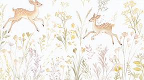 Detailed deer meadow mural wallpaper design pattern with watercolor fawns and wildflowers by Kids-Mundo