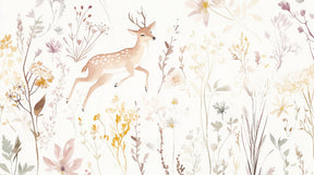 Detailed enchanted deer and pastel flowers mural wallpaper design pattern by Kids-Mundo