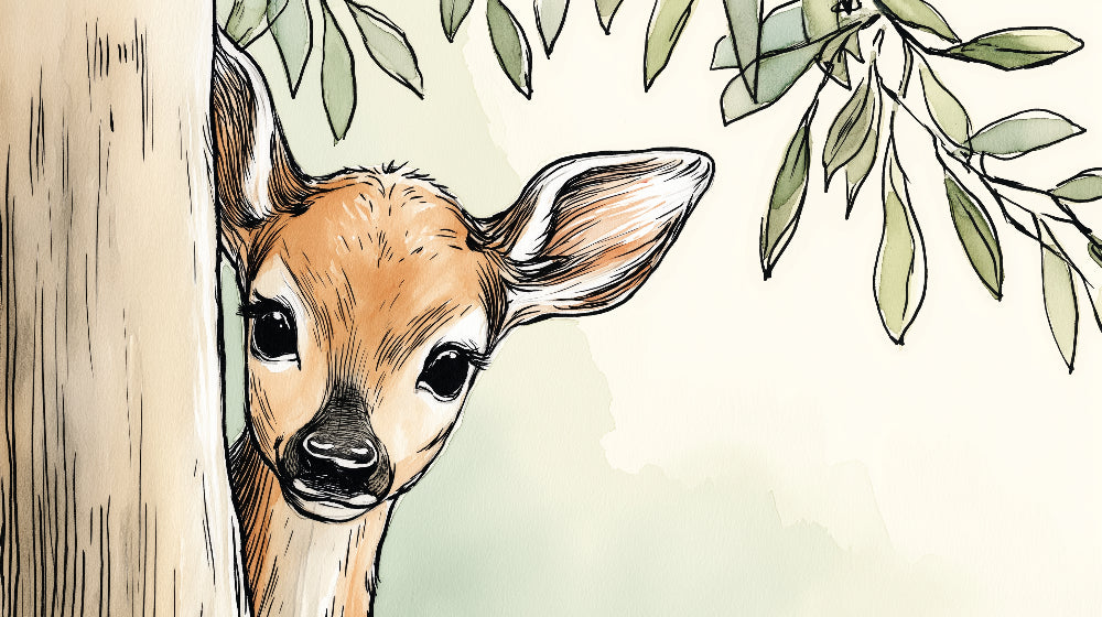 Detailed curious fawn woodland mural wallpaper design pattern by Kids-Mundo