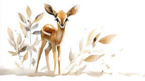 Detailed sweet fawn deer mural wallpaper design pattern with stylized leaves by Kids-Mundo