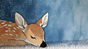 Detailed sleeping fawn under starry sky mural wallpaper design pattern by Kids-Mundo