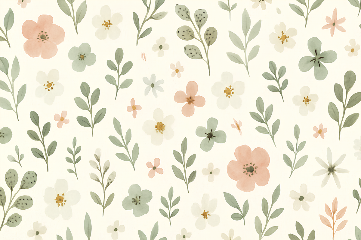 Delicate Wildflower Sprigs Pattern Wall Mural