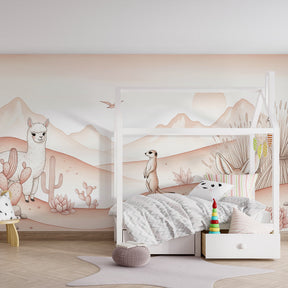 Adventure themed desert animals mural wallpaper transforming kids playroom space