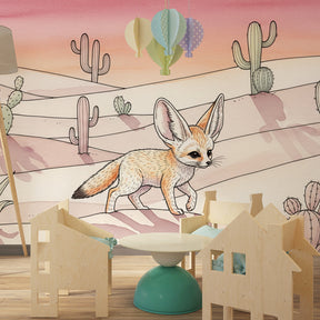 Sand dunes and fox mural wallpaper creating magical playroom atmosphere for kids by Kids-Mundo