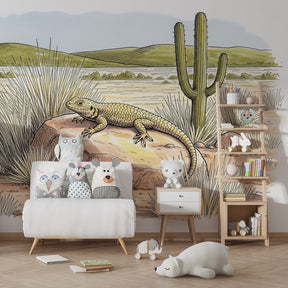 Animal-themed desert wallpaper with lizard and cacti for peaceful nursery decor by Kids-Mundo