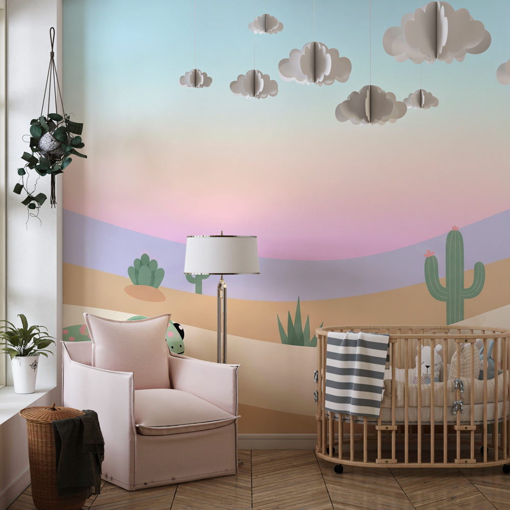 Desert animal wallpaper transforming children's playroom into exploration adventure space