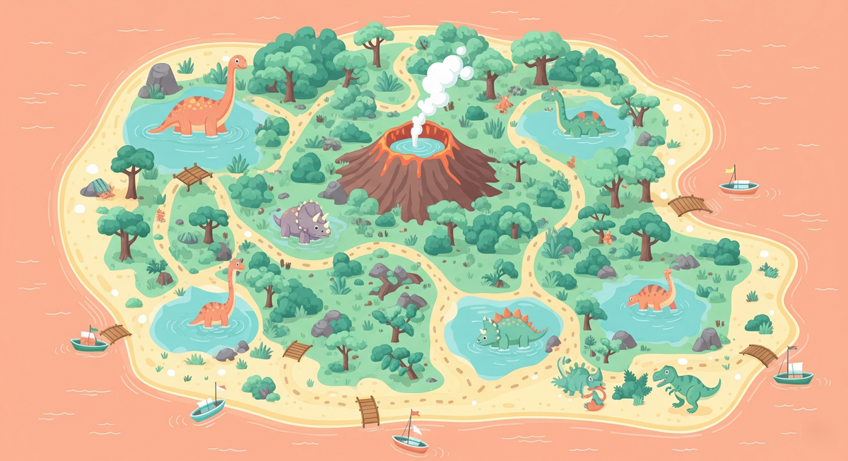 Dinosaur Adventure Island Map Wall Mural