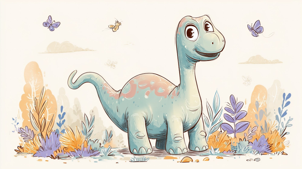 Friendly Dinosaur with Butterflies Wall Mural